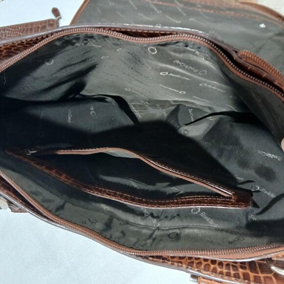 Franklin Covey Croc Embossed Leather Briefcase Laptop Bag Brown Satchel Tote - Picture 12 of 16